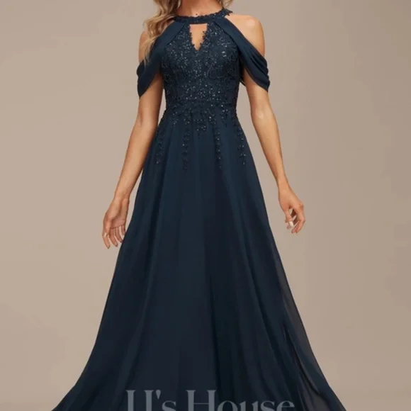 blue new look dress Nicole Faux Wrap Midi Dress — Natural + Blue